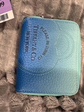 Tiffany & Co. Ombre Blue Aqua Leather Zip Bifold Wallet
